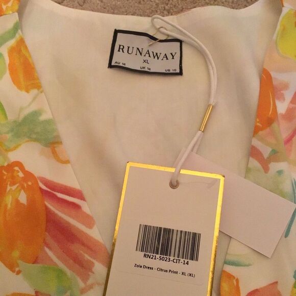 NWT RUNAWAY Zola Citrus Print Mini Dress Puff Sleeve Lemon Print Size XL - Picture 6 of 8